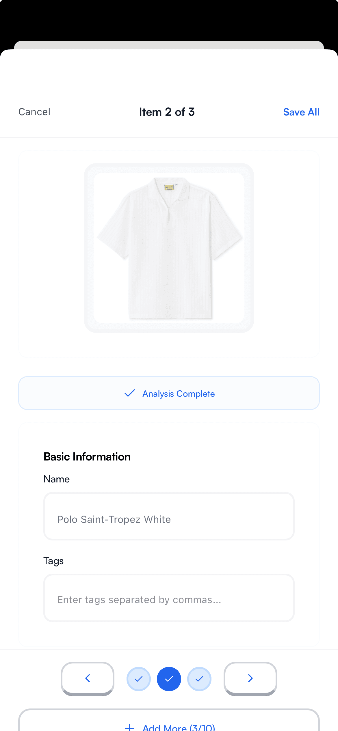 DRAPED Clothing Analysis Screen